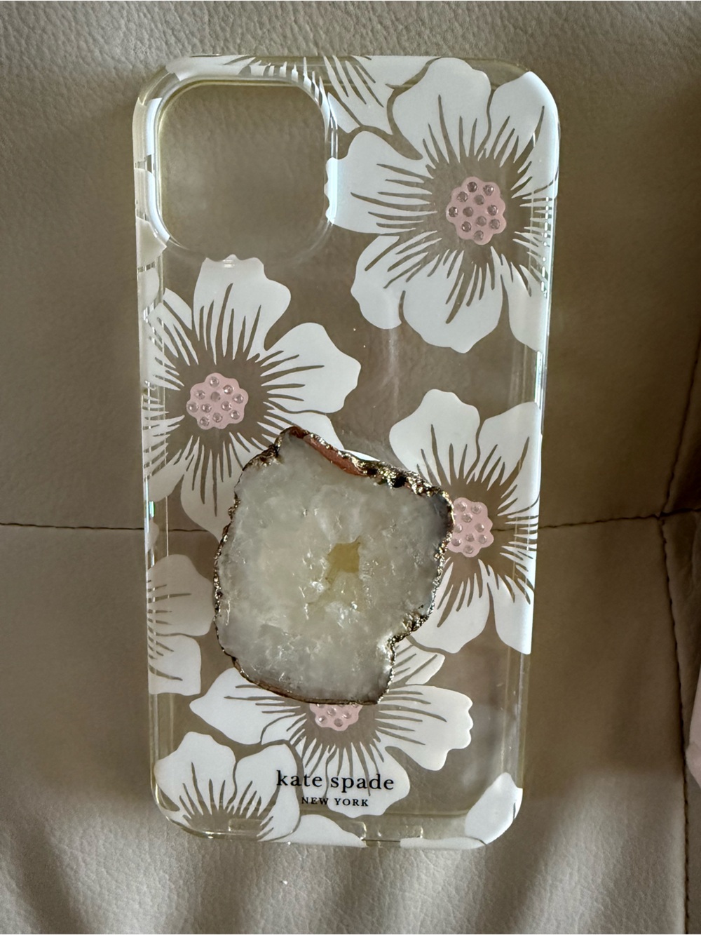 kate spade Clear Floral Phone Case with White Druzy Accent